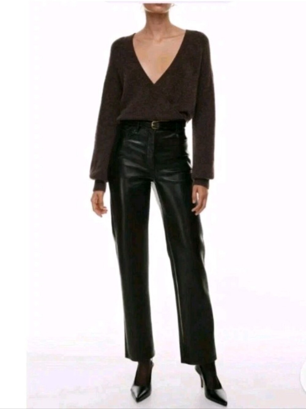 Aritzia Wilfred Melina Vegan Leather Pants Black High Rise Straight Leg Sz 0
